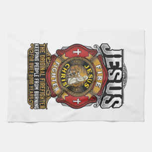 Jesus Brandweerman Vintage Christelijk Geloof T-sh Theedoek