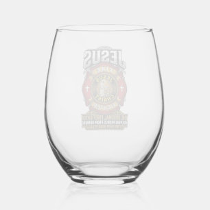 Jesus Brandweerman Vintage Christelijk Geloof T-sh Wijnglas Zonder Voet