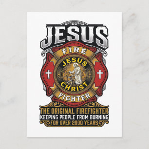 Jesus Brandweerman Vintage Christelijk Gelooft Shi Briefkaart