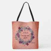 JESUS BRENGT ME JOY Peach Floral Monogram Draagtas (Achterkant)