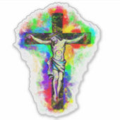 Jesus buntes Kreuz Sticker (Voorkant)