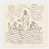 Jesus Calms the Storm Line Art Sticker (Devant)
