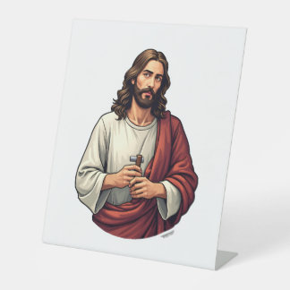 Jesus Carpenter Mark Vintage Engraving Tee 2 Reclamebord Met Voetstuk