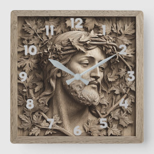 Jesus Carving Wall Clock Vierkante Klok