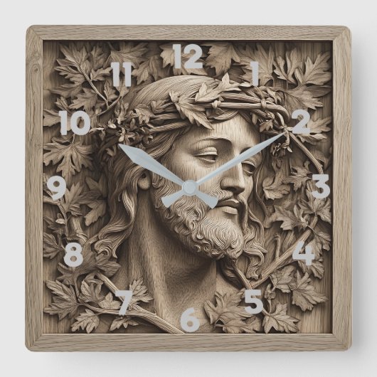 Jesus Carving Wall Clock Vierkante Klok (Voorkant)