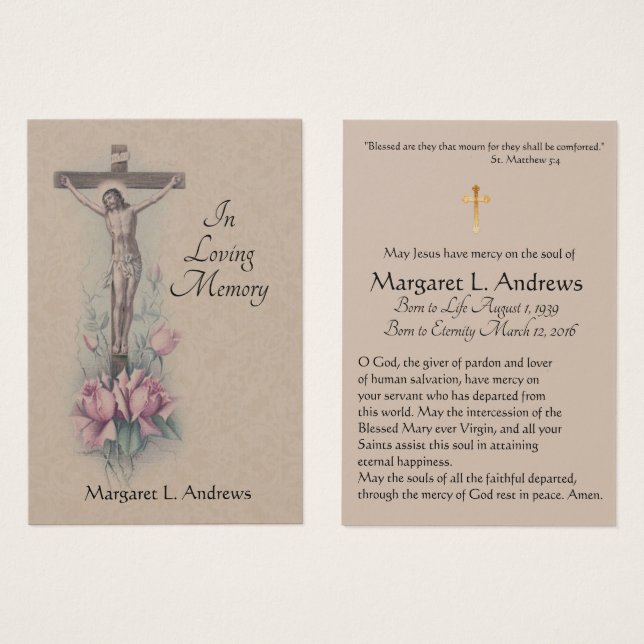 Jesus Catholic Funeral Sympathy Prayer Holy Card (Devant & derrière)