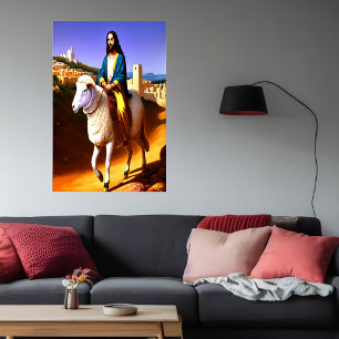Jésus chevauchant un mouton   AI Art Poster