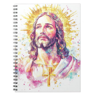 Jesus Christ Face Watercolor Painting Religious  Notitieboek