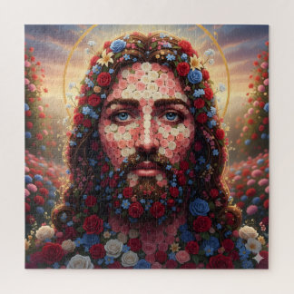 Jesus Christ Floral Rose Mosaic Spiritual Puzzle 