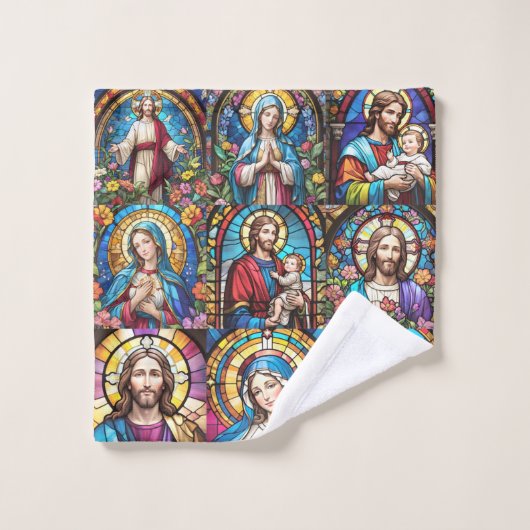 Jesus Christ Mary & Joseph Christelijk Glas in loo Bad Handdoek (Wasdoekje)