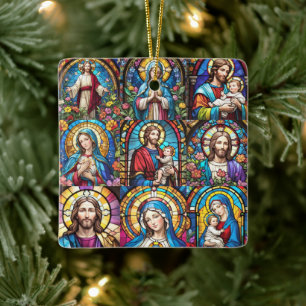 Jesus Christ Mary & Joseph Christelijk Glas in loo Keramisch Ornament
