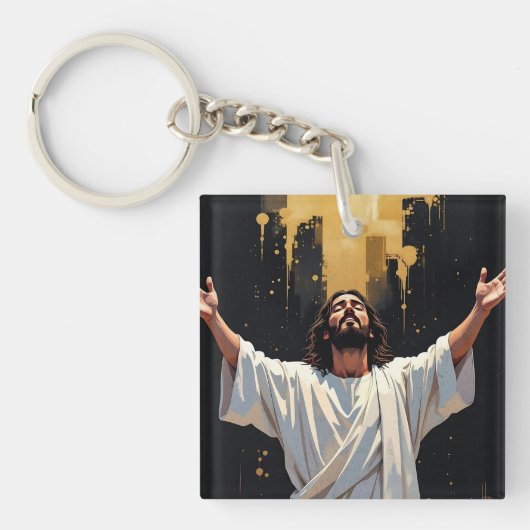 Jesus Christ Our Savior | Black and Gold Sleutelhanger (Voorkant)