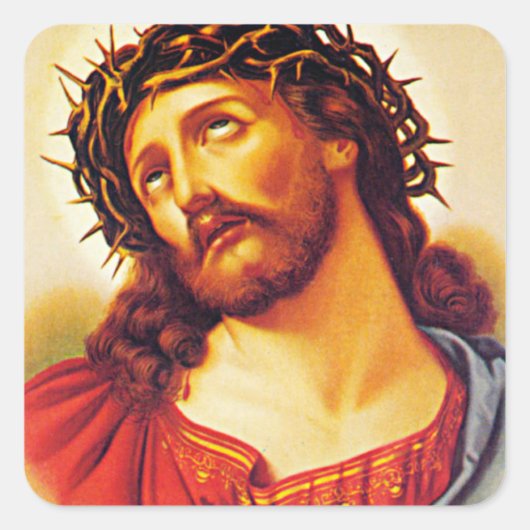 jesus christ thorn crown art schilderij vierkante sticker (Voorkant)