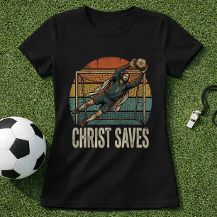 Jesus-Christ Voetbal Keeper Retro Geloof T-shirt