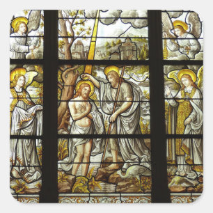 Jesus Christmas Glas in lood Kerkraam Vierkante Sticker