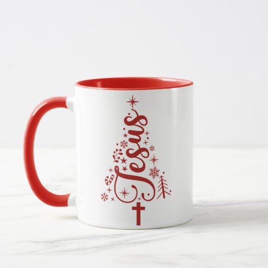 Jesus Christmas Tree Mug with Cross and Stars Mok (Links)