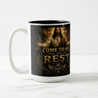 Jesus Come to Me Christian Gold Sacred Art Tweekleurige Koffiemok