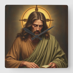 Jésus contemplatif avec une horloge murale halo