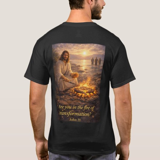 Jesus cooking fish at the shore T-Shirt (Dos)