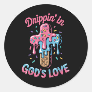 Jesus Cross Gods Love Kinder Christelijke Ice Crea Ronde Sticker