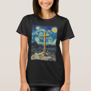 Jesus Cross Van Gogh Style Sterrennacht Art Christ T-shirt