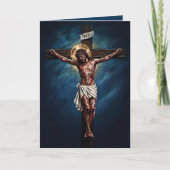 Jesus Crucified Blessed Easter Card Blue Kaart (Voorkant)