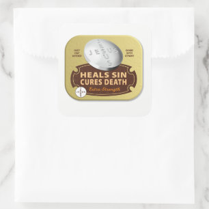 Jesus Cures Pil - Christelijk geneest geloof God Vierkante Sticker