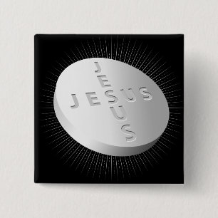 Jesus Cures Pill - Christelijk geloofsgebed Vierkante Button 5,1 Cm