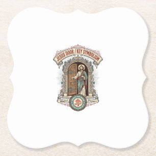 Jesus Deur Sleutel Symboliek Jesus Deur Sleutel Sy Kartonnen Onderzetters