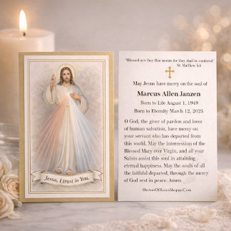 Jesus Divine Mercy Funeral Memorial Prayer Cards Visitekaartje