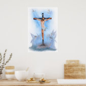 Jésus en croix avec affiche d'oiseaux (Cuisine)