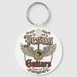 Jesus en Gitaren Vintage Christelijke Gitaar Sleutelhanger