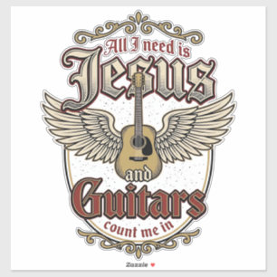 Jesus en Gitaren Vintage Christelijke Gitaar Sticker