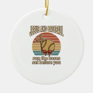 Jesus en honkbal vintage christelijk T-shirt Keramisch Ornament