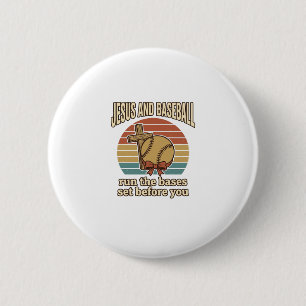 Jesus en honkbal vintage christelijk T-shirt Ronde Button 5,7 Cm