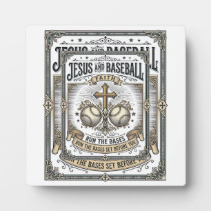 Jesus en honkbal vintage christen fotoplaat