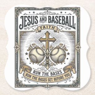 Jesus en honkbal vintage christen kartonnen onderzetters