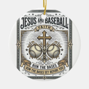 Jesus en honkbal vintage christen keramisch ornament