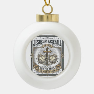 Jesus en honkbal vintage christen keramische bal ornament