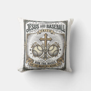 Jesus en honkbal vintage christen kussen