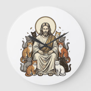 Jesus en Katten Vintage Grote Klok