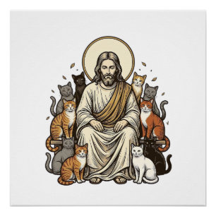 Jesus en Katten Vintage Perfect Poster