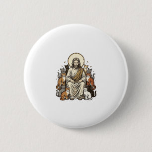 Jesus en Katten Vintage Ronde Button 5,7 Cm