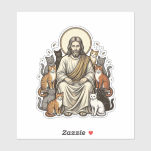 Jesus en Katten Vintage Sticker