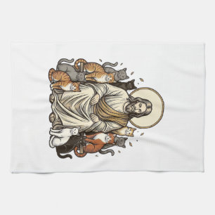 Jesus en Katten Vintage Theedoek
