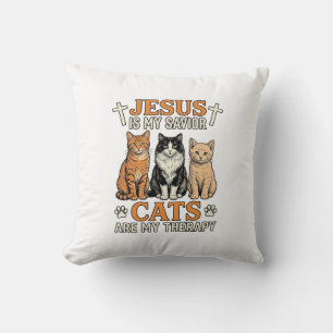 Jesus En Katten Zijn Mijn Therapie Vintage Katten Kussen