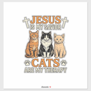 Jesus En Katten Zijn Mijn Therapie Vintage Katten Sticker