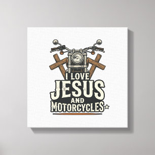 Jesus en motorfietsen Vintage christelijke biker D Canvas Afdruk
