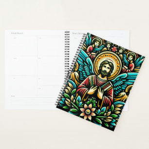 Jésus entouré de huit anges et motif floral