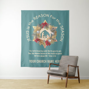 Jésus est la raison Tapisserie de Noël Bleu-vert